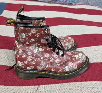 Botas de cuero Dr Martens 1460 Pascal rojas florales choque con cordones talla US 6 Foto 1 de 4