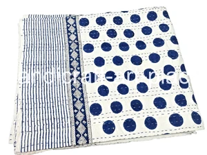 Edredón Kantha de algodón hecho a mano, tiro boho, colcha, edredón estampado de bloques - Imagen 1 de 8