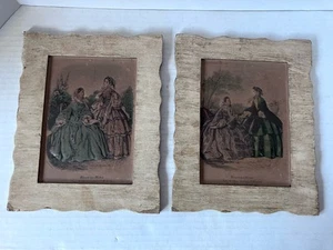 Vintage "Miroir des Modes" La Mode Illustree Raised Prints Set of 2 - Picture 1 of 11