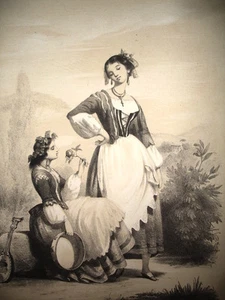 Roman Costumes, Lazio Castles. Original Lithograph Mid 19th Century - Picture 1 of 1
