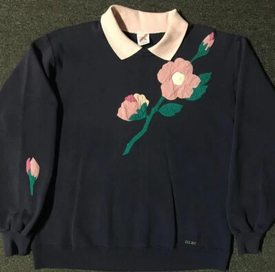 Sudadera De Colección Años 80 Cuello Floral Desteñido M EE. UU. Arte Naturaleza Vaporwave Grunge Años 90 Foto 1 de 4