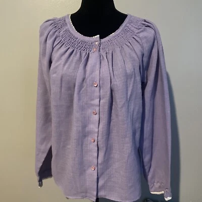 Sauci California Button Up Purple Blouse Shirt Size M Rainbow Lace Trim Vintage - Image 1 of 4