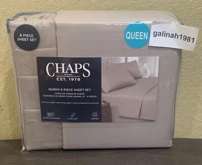 Juego de sábanas CHAPS by Ralph Lauren 6 piezas Queen con 4 fundas de almohada rayas topo claro Foto 1 de 4