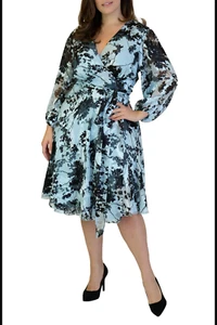 New! Marée Pour Toi Floral Long Sleeve Burnout Wrap Dress, Plus Size 22W - Picture 1 of 2