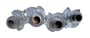 Vintage Gusseisen und Messing Grünspan Weinblatt 4 Kegel Kerzenhalter - MCM - Bild 1 von 7
