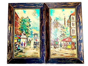 2 Framed Vintage 1960's Paris Europe Oil Painting on Board Signed A Valentin EXC - Picture 1 of 16
