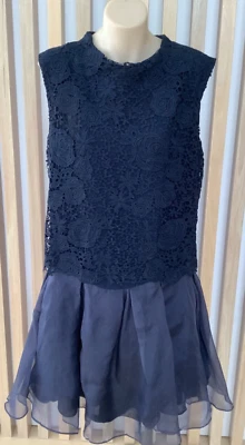 CARLA ZAMPATTI Navy guipure Lace & Silk organza layered skirt formal dress 12-14 - image 1 of 4