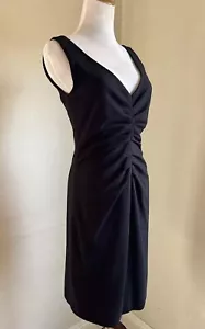 TAHARI Vintage Black Stretch Ruched V Neck Pencil Dress Sheath Mini Sleeveless 2 - Picture 1 of 10