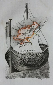 IRLAND, DONEGAL, original antike Miniatur Landkarte, Perrot 1828 - Bild 1 von 2