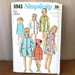 Simplicity 6943 A Line Dress Coat and Scarf Childs Size 6 CUT Vintage Pattern - Picture 1 of 6