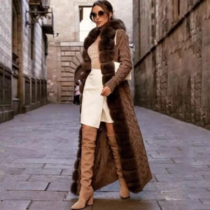 Hooded Cape Fox Fur Long Cardigan Coat Knit Sweater Designer Outwear - Picture 1 of 12