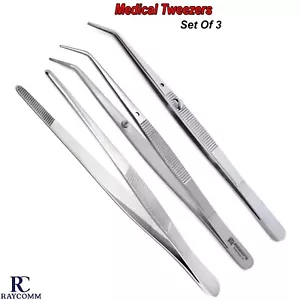 London College Thumb Cotton Dressing Dental Self Lock Tweezers Forceps Set Of 3 - Picture 1 of 7