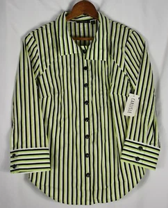 Camisa Blusa Top Retro De Colección Carlisle Para Mujer 4 Verde Neón Negro Rayas Años 80 90 - Imagen 1 de 4
