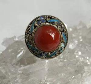 Anello VINTAGE RARO in filigrana smaltata figura floreale misura 6 - Foto 1 di 3