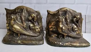 Vintage Cast Metal Pheasant and Hunting Dog Bookends - Picture 1 of 14