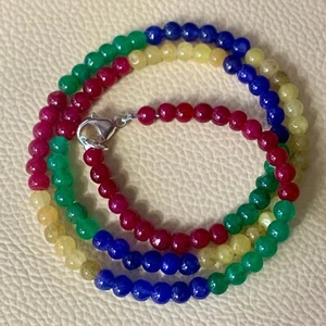 Collar 50 cm Esmeralda, rubí, zafiro azul y amarillo. Cierre plata de ley maciza - Imagen 1 de 8