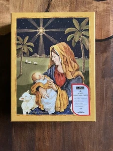 LANG Mary and Baby Jesus Boxed Christmas Cards Glitter Matching Envelope 18 Card - Picture 1 of 9