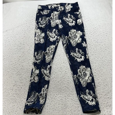 Pantalones ajustados 7 For All Mankind 29 florales al tobillo jacquard azul marino índigo para mujer Foto 1 de 4