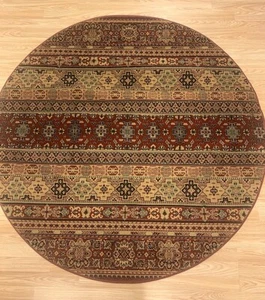 Redondo - Rojo Oscuro Beige Verde Calidad Diseño Oriental Tradicional Alfombras Duraderas - Imagen 1 de 5