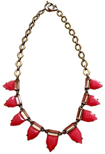 Stella & Dot Choker Necklace Coral w Peach Crystals Prong Set w Oval Gold Links - Picture 1 of 3