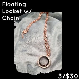 Rosegold Floating Locket w/Chain w/ 3 Random Charms  - Picture 1 of 4