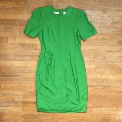 Vestido Vintage Verde Brillante Talla Mediana Años 80 Tejido Rayón/Seda Funda Foto 1 de 4