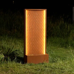 Rustic Metal Waterfall Fountain Outdoor with LED Lighting Modern Garden Decor - Picture 1 of 7