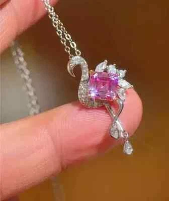 2Ct Asscher Lab создал розовый сапфир лебедь подвеска подвеска 14K белое золото покрытием - Изображение 1 из 4