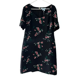 Draper James Floral V-Neck Dress Black Short Sleeve NWT NEW Size 12 - Picture 1 of 11