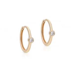 Pendientes tipo aro solitario de diamantes genuinos de oro de 14 quilates de 0,10 quilates joyería fina - Imagen 1 de 8