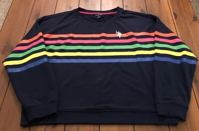 US POLO ASSN Sweatshirt Navy Multi Bright Stripe Long Sleeve Crew Neck Size 2XL - Image 1 of 4