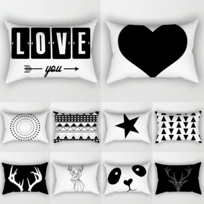 30x50cm Black White Geometric Cushion Cover Sofa Home Decor Map Pillow Case Soft - Image 1 of 4