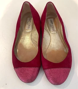 Jimmy Choo GAZE FLAT red suede leather ballet shoes sparkle round toe Size 35.5 - Picture 1 of 4