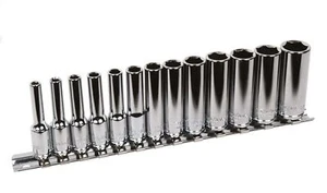 13Pc 1/4" Drive Metric Deep Hexagon (6-Point) Socket Set 4mm-14mm - Picture 1 of 1