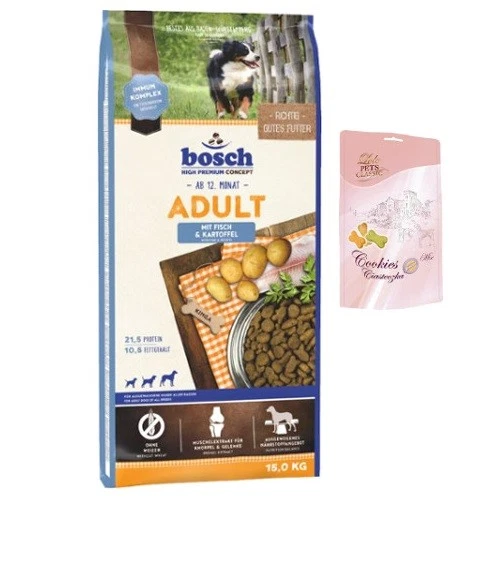 15kg Bosch Adult Fisch & Kartoffel + Lolo Hundekekse - Bild 1 von 1
