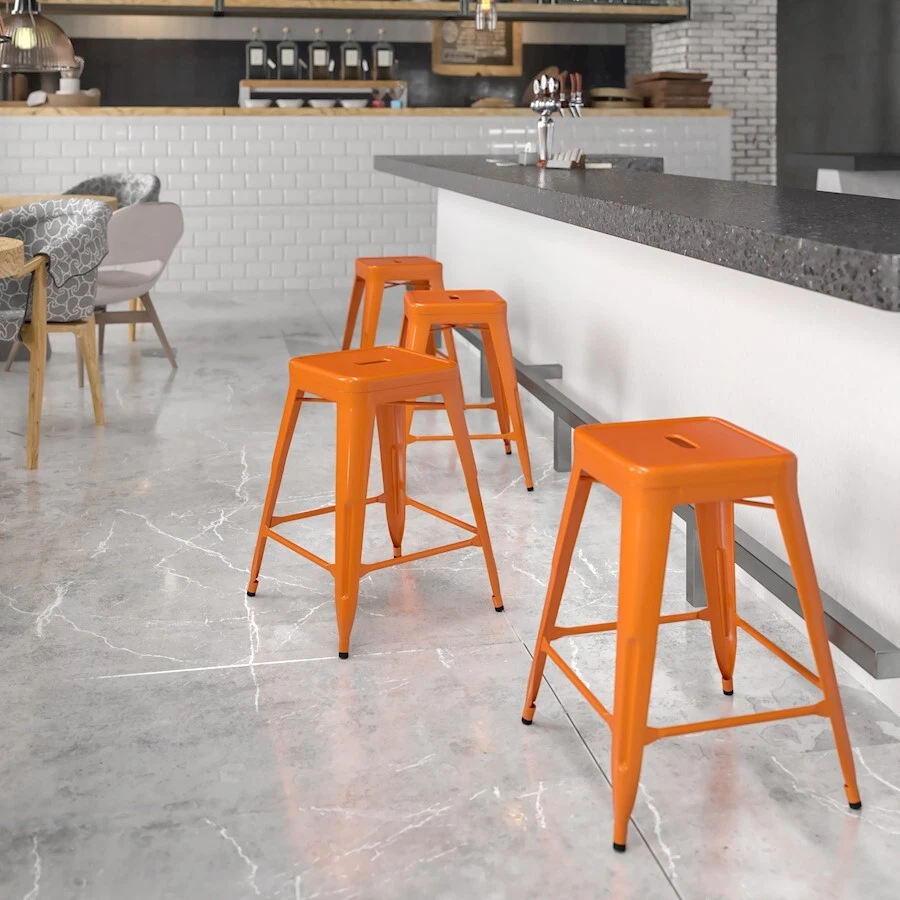 Flash Commercial 24" High Backless Orange Metal Counter Height Stool/Square Seat - Image 1 of 1