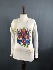 Christian Audigier Top Cotton Women Size M White Y2K - Picture 1 of 13