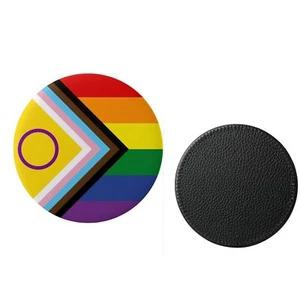 Set Of 4 Progress Intersex Pride synthetic Leather Round Coasters And Gift Box - Picture 1 of 4
