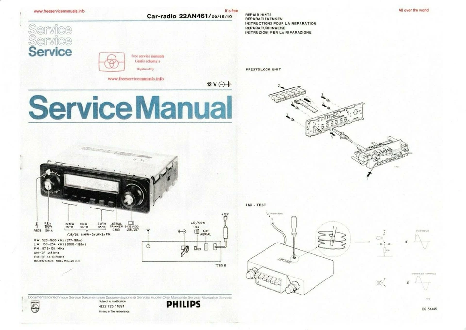 Servizio Manuale di Istruzioni per Philips 22 Per 461 - Immagine 1 di 1