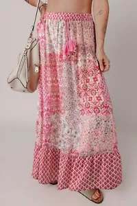 Printed Tassel Drawstring High Waist Maxi Skirt - Picture 1 of 5