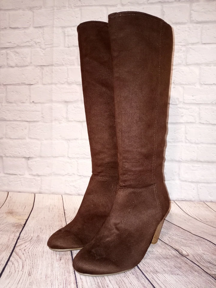 Women's OLD NAVY Tall Brown Faux Suede Zip Boots Sz 7 $44.94 - Image 1 of 4