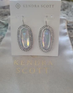 Kendra Scott Baguette Elle Crystal Frame Earrings Silver White Mix NWT $150 - Picture 1 of 3
