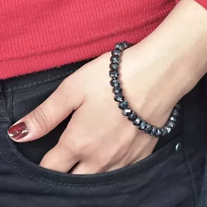 Certified 7-8mm Chunky Black Diamonds Beads Unisex Bracelet-Shine & Luster - Picture 1 of 13