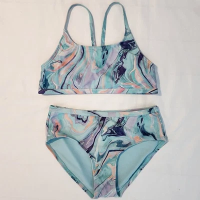 Athleta Girl Swimsuit Two Piece High Waisted Marble Print XL - Image 1 of 4