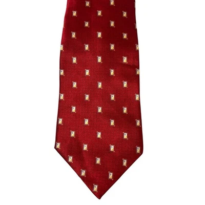 Gravata de seda Perry Ellis Portfolio vermelha geométrica retrô estilo clássico minimalista EUA - Imagem 1 de 4