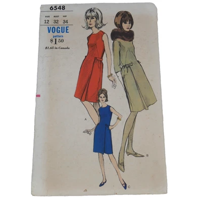 VINTAGE 1960's VOGUE Pattern 6548 for One Piece Dress Uncut Size 12 Women's - Image 1 of 4