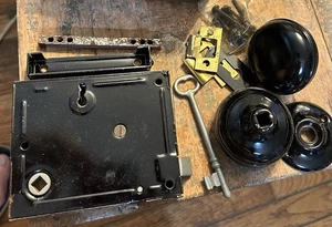 Vintage Antique Black Doorknob Set Never Used! B4225 Rim Lock Set - Picture 1 of 3