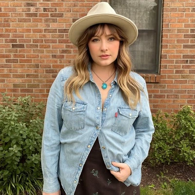 Camisa Levi's Denim Western Botón a Presión Mujer Pequeña Manga Larga Vaquera Country Foto 1 de 4