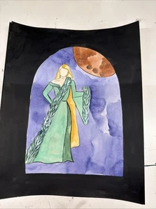 Original Painting of Rusalki , WatercolorOoak ArtFolklore Myths Halloween - Picture 1 of 3