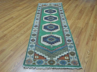 Alfombra turca Oushak, alfombra moderna multicolor, alfombra bohemia hecha a mano 2,6x8 pies Foto 1 de 4